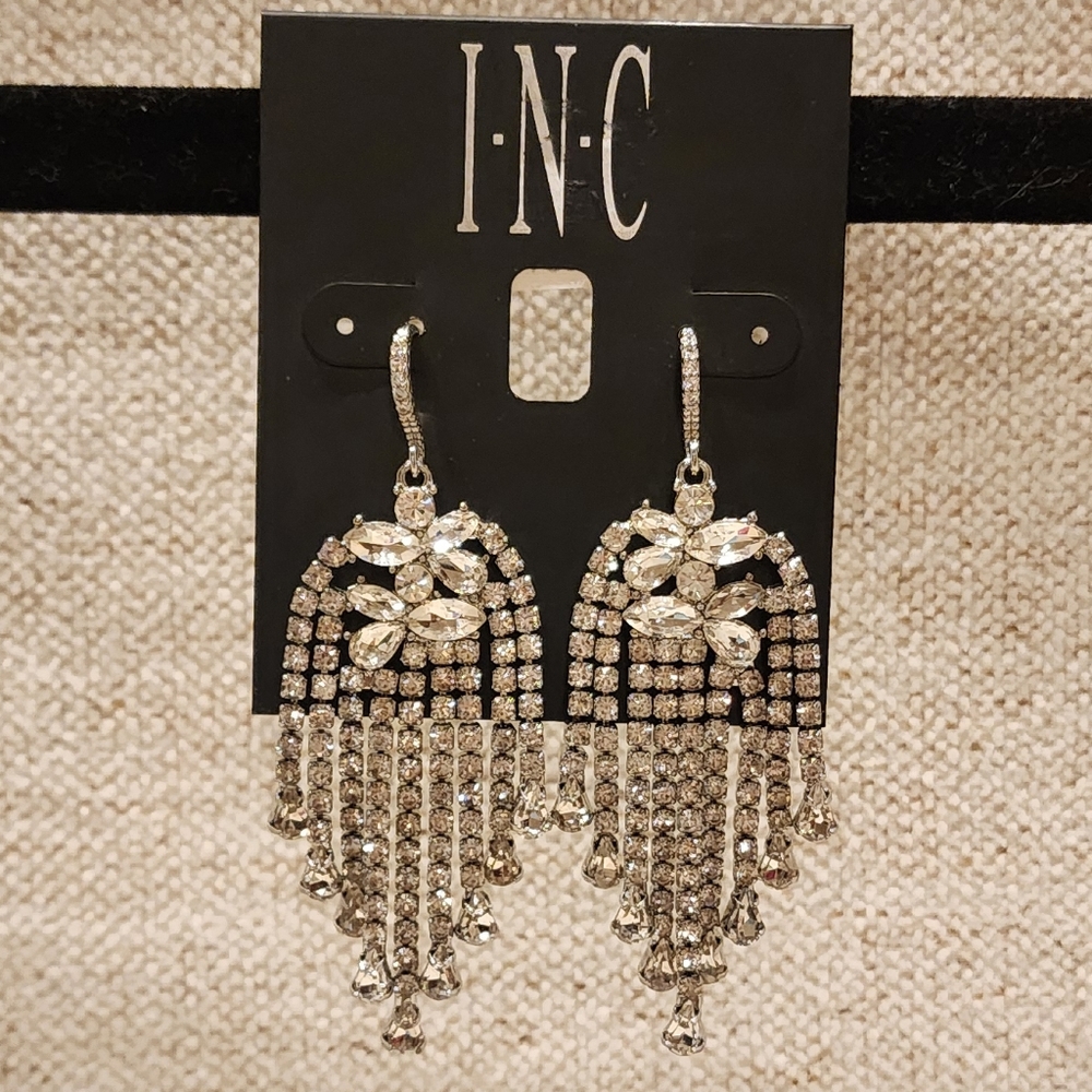 NWT Rhinestone Crystal Chain Chandelier Earrings by INC